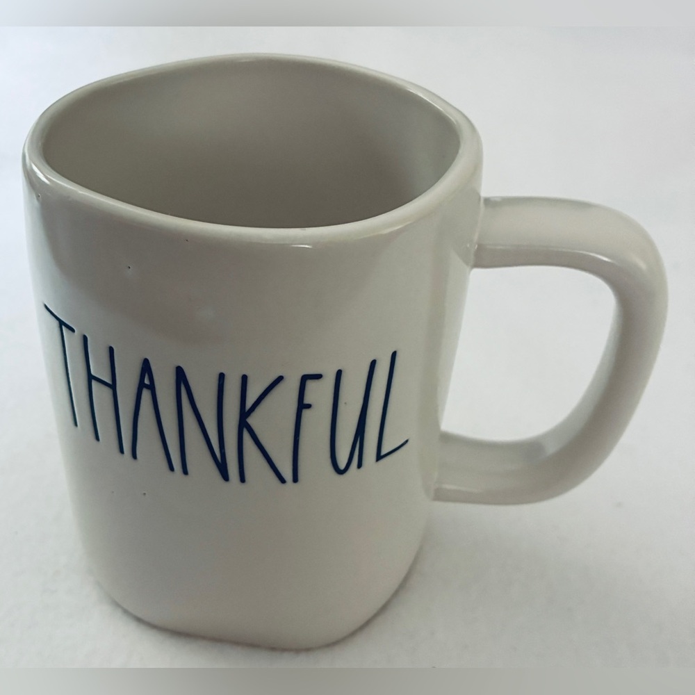 Rae Dunn Thankful White Mug with Black Text